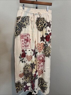 Women's Cream Wide-Leg Printed Lounge Pants